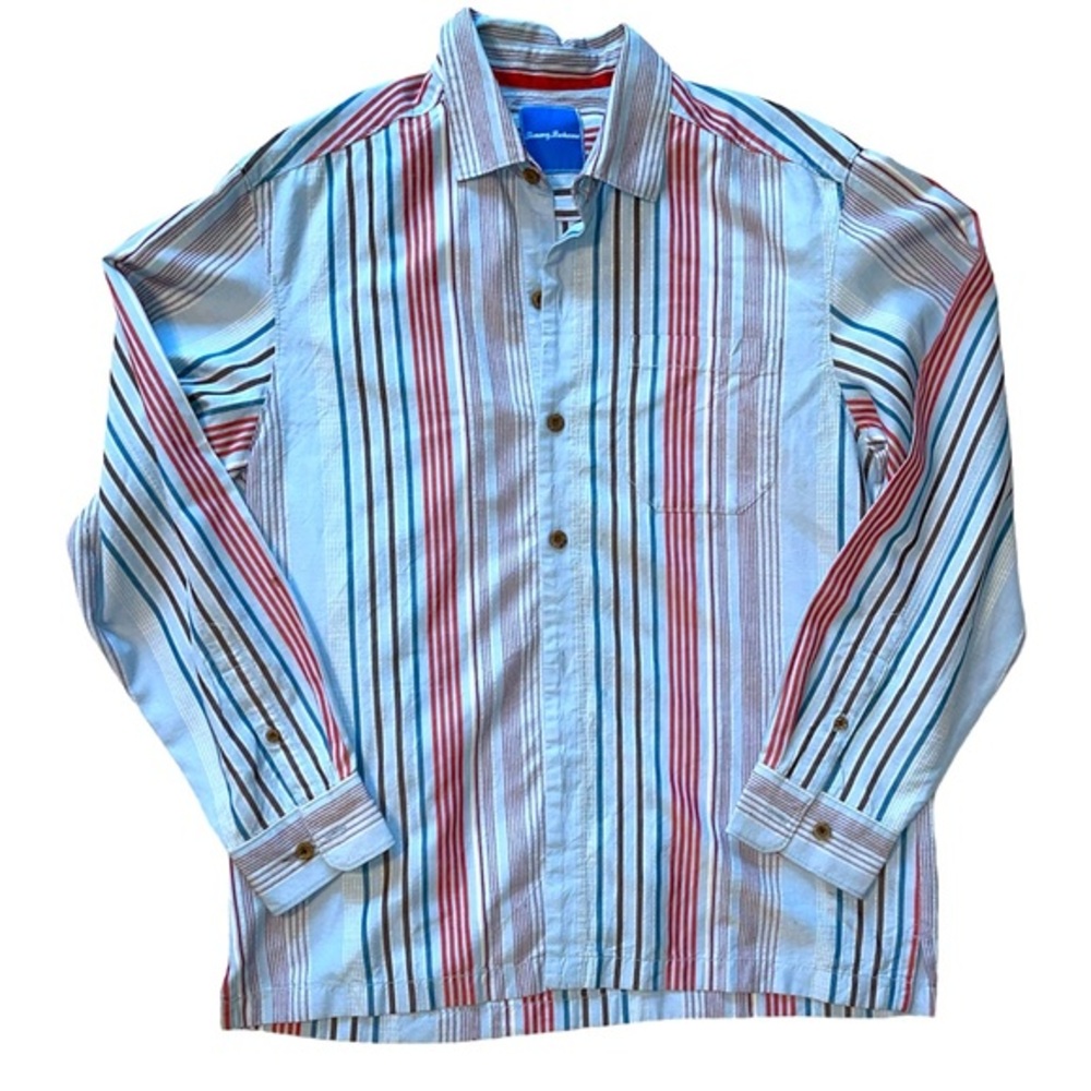 Tommy Bahama Silk Blend Striped Button Down Shirt Size Medium